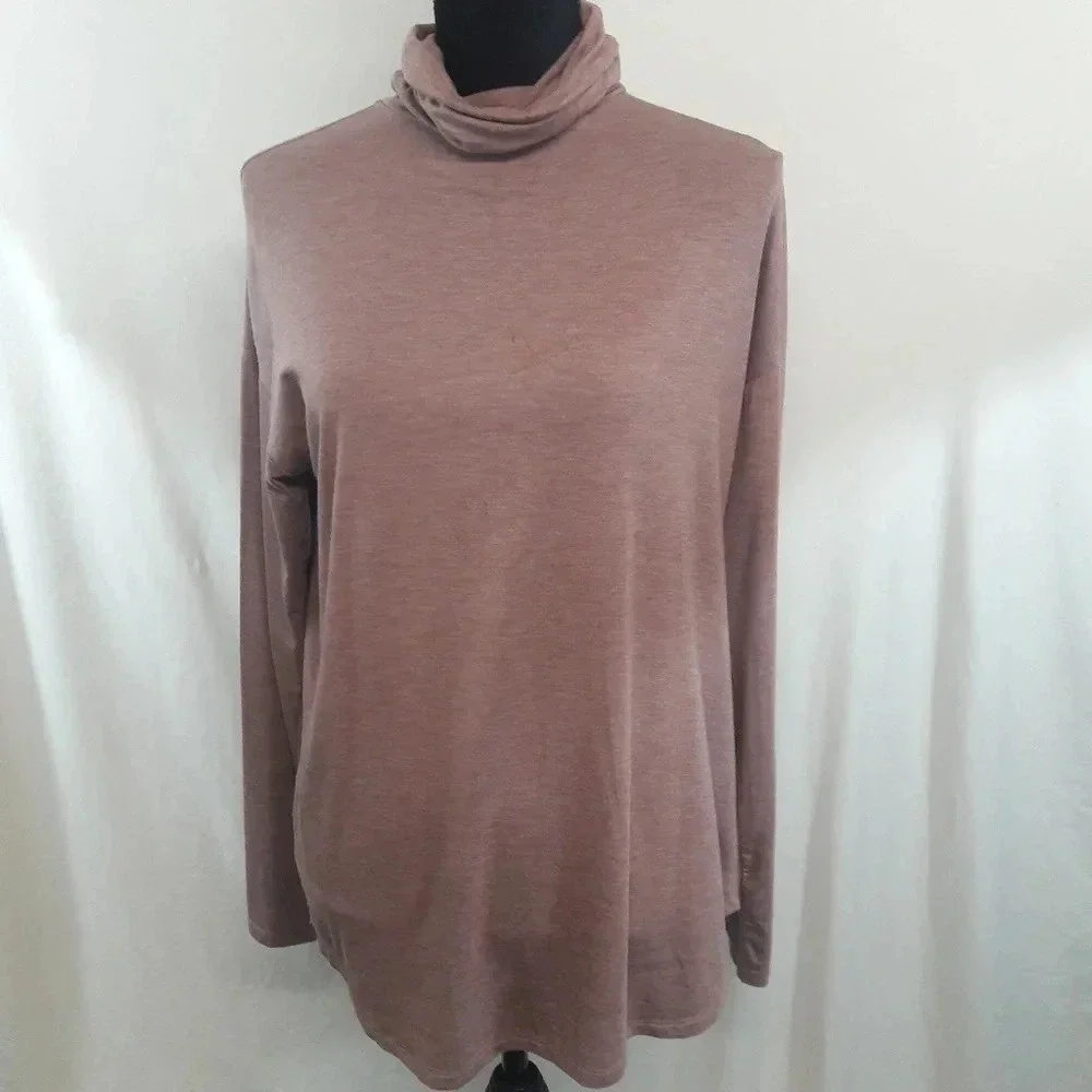 H by Halston Turtleneck Long Sleeve Tee Top Pink